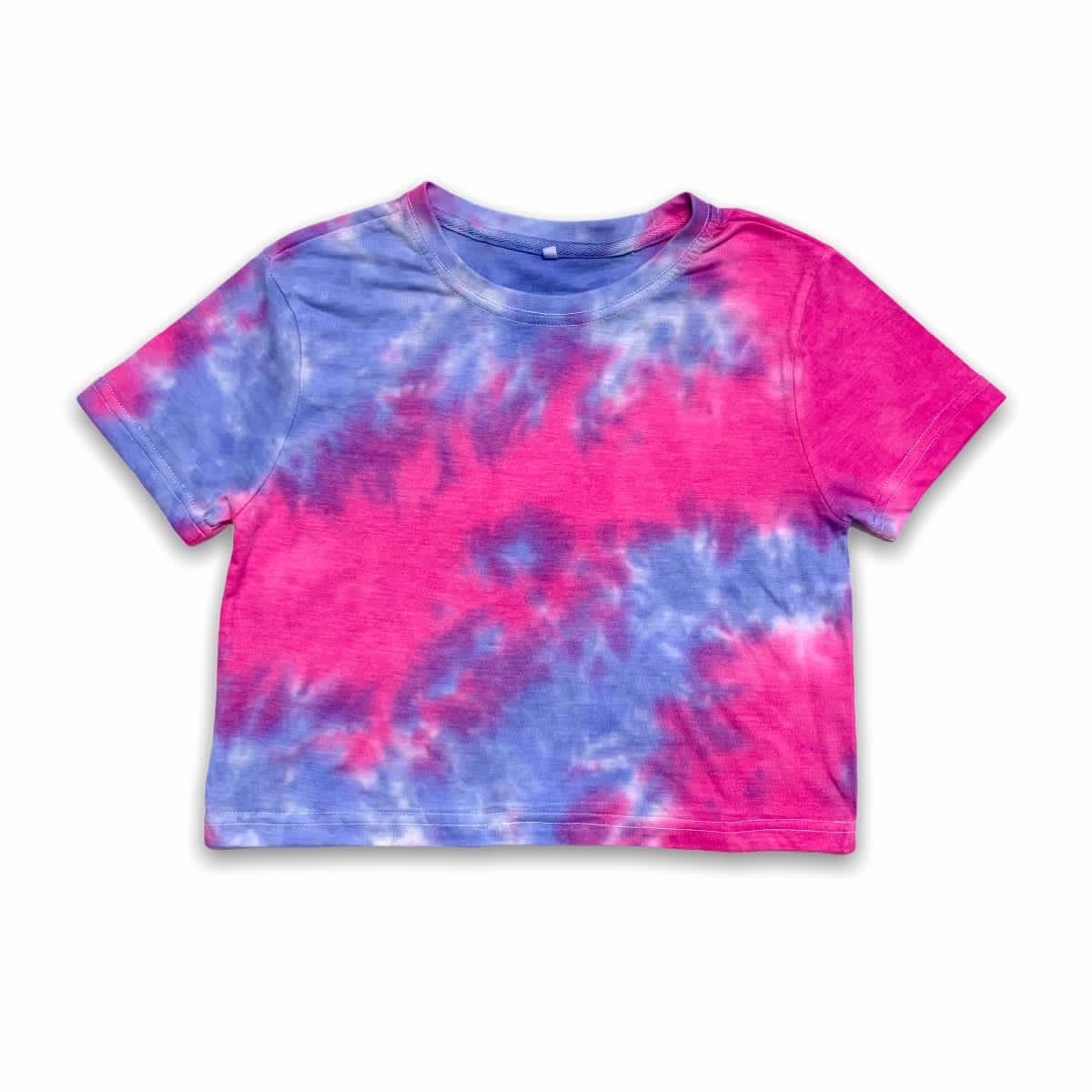 Girl's Tie Dye Butterfly Print Short Sleeve Lettuce Trim Tops T Shirt