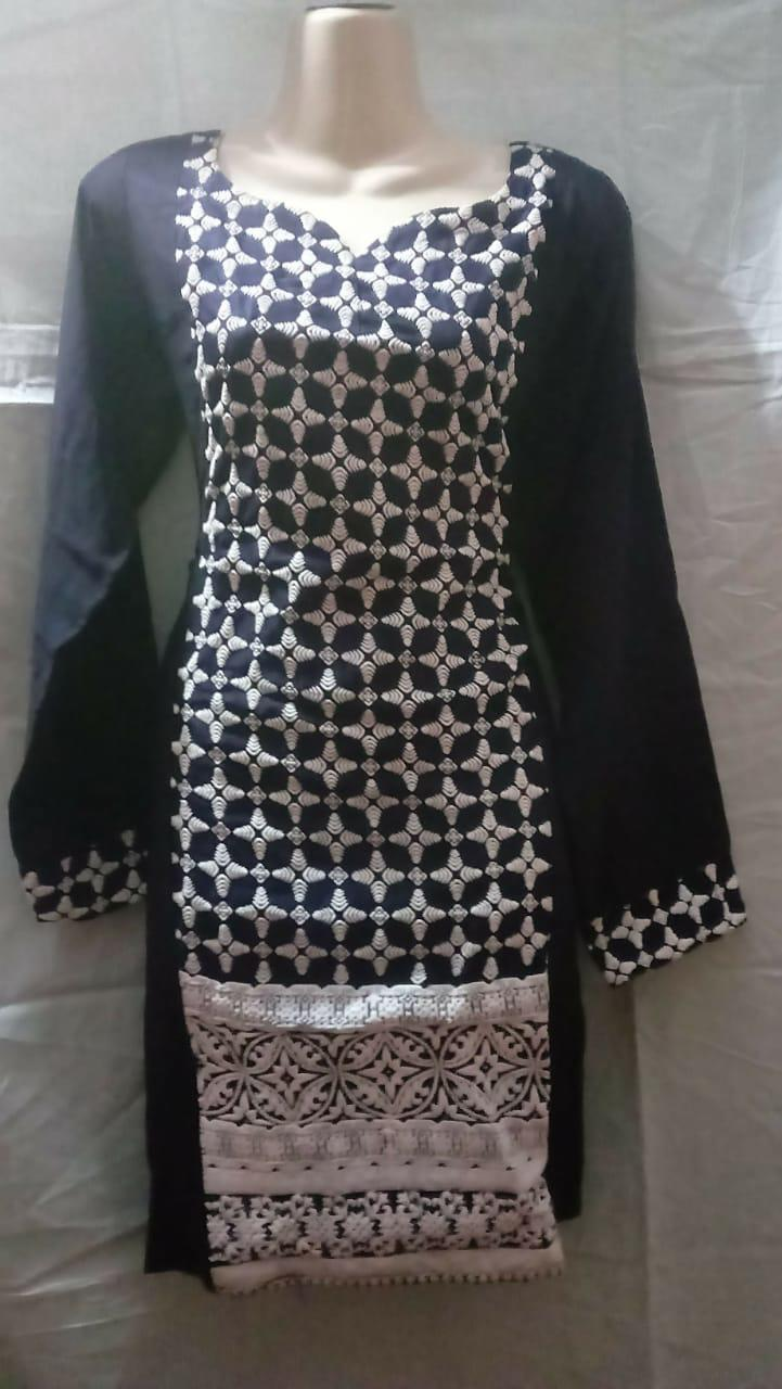 Women's Embroidered Black Rayon Kurti