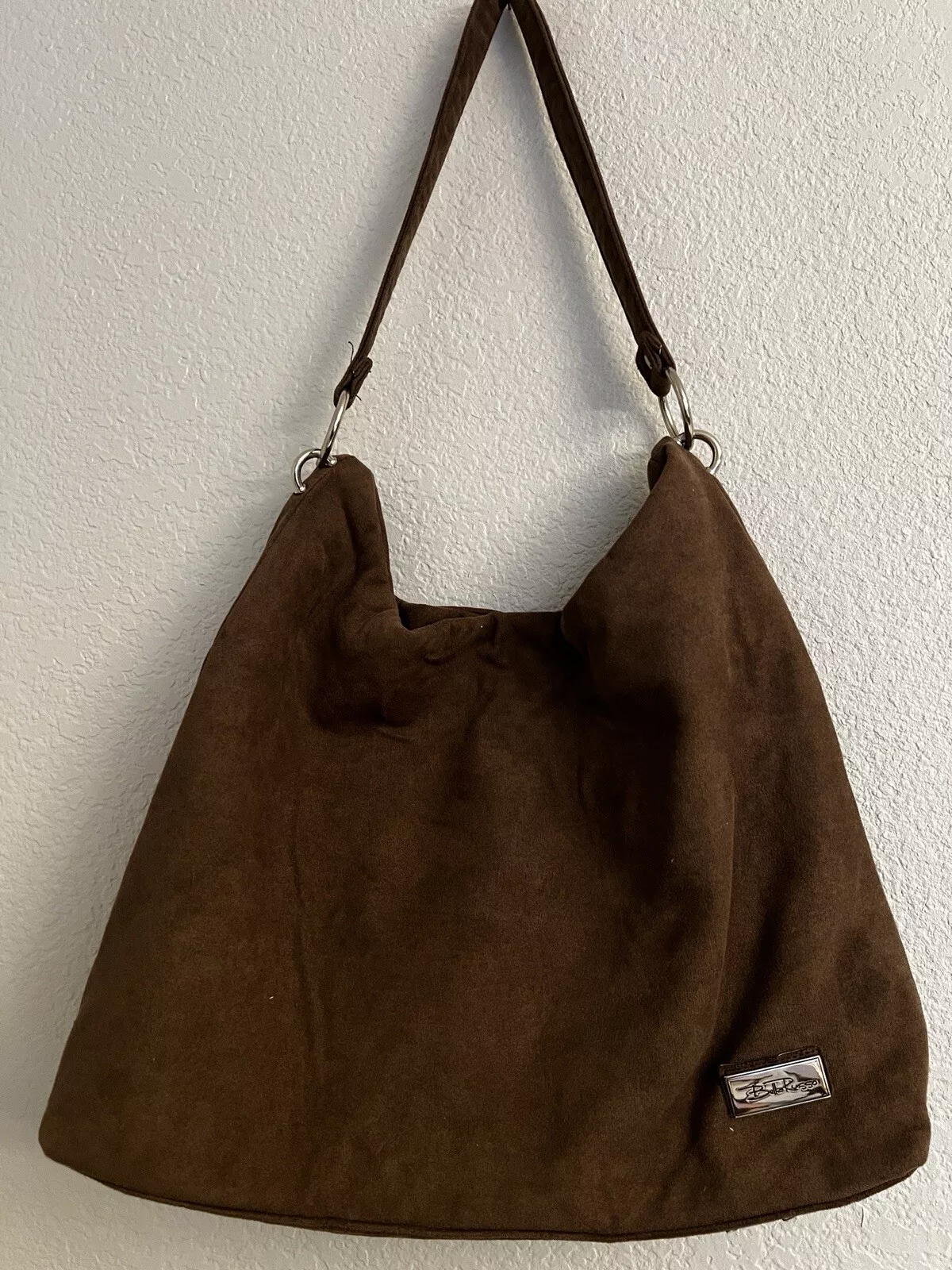 Designer Belle Russo Slouchy purse bag tote Soft Brown Suede Microfiber
