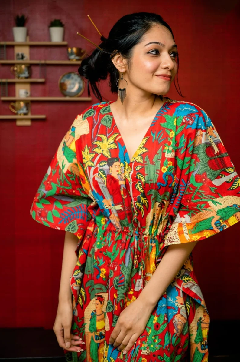 Summer Frida Kahlo Block Printed Kaftan